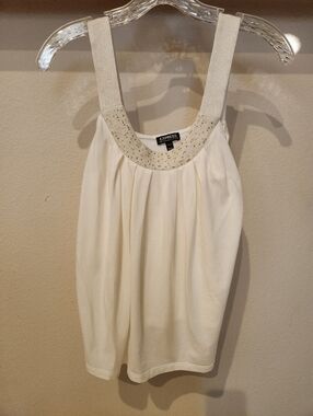 Express Ivory Gold Beaded Accent Neckline Tank